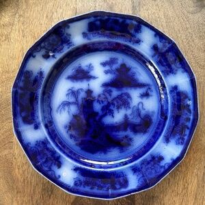 Antique 1842-1867 Flow Blue & White Plate. E Chalinor PELEW Pattern Ironstone